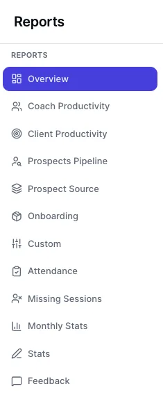 ClickCoach reports menu